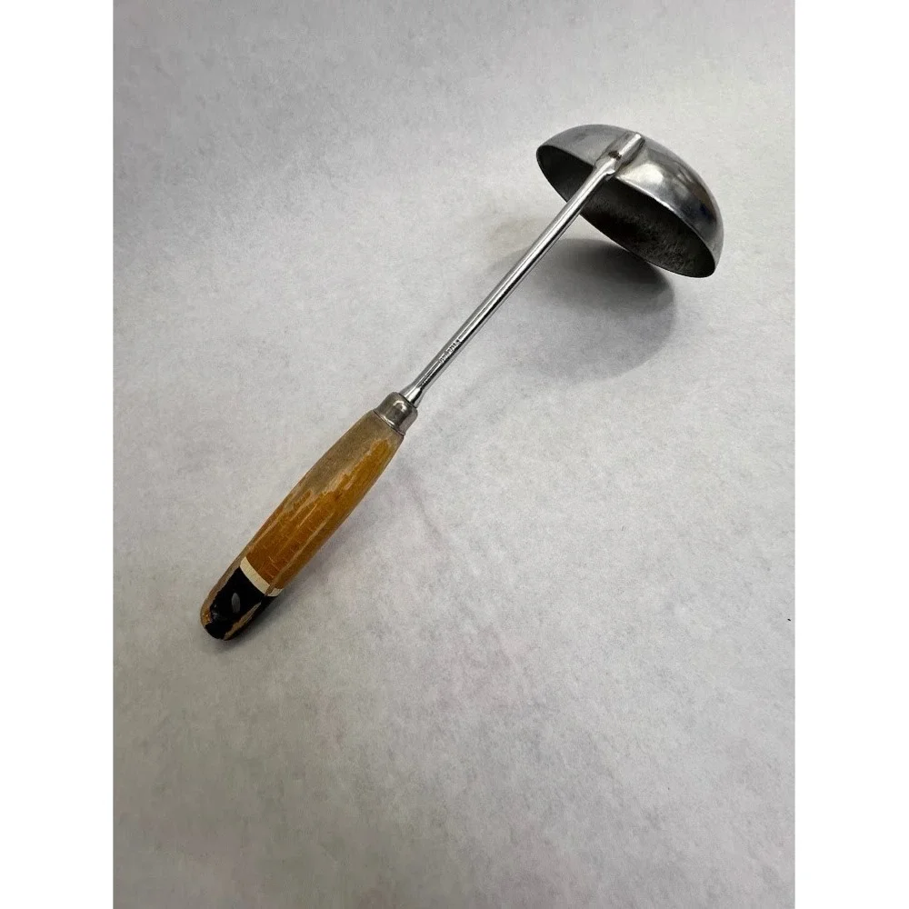 Vintage EKCO USA Chrome Soup Ladle Wood Handle Retro Kitchen Utensil 11.5 inch